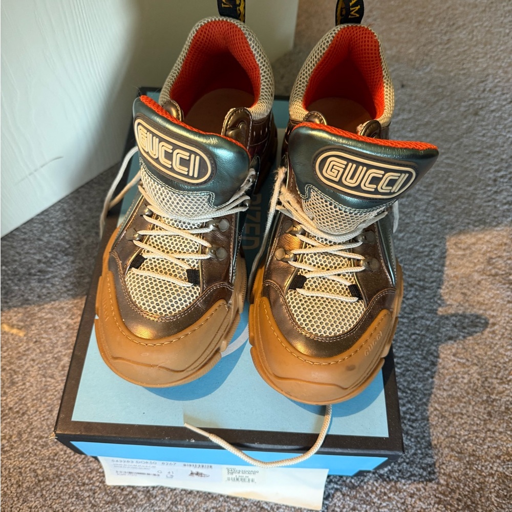 Gucci Brown and Black Sneakers with Gum Soles and Low-Top Design